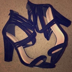 Suede Black Strappy Heels